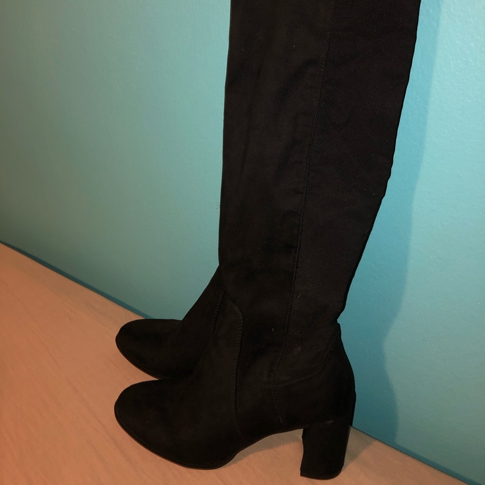 high knee heeled boots